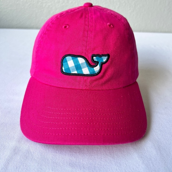Vineyard Vines Accessories - Vineyard Vines cotton bright pink large check whale baseball style 6 panel hat